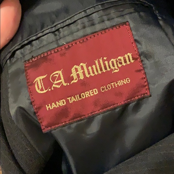 2 pc suit black pinstriped slacks & coat - Picture 4 of 6